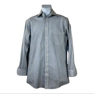 Stafford Men Casual Shirt Buttons Down Striped Blue White Sz 15 1/2 32-33